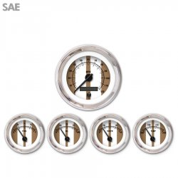 5 Gauge Set - SAE Cobra Brown, Black Modern Needles, Chrome Trim Rings - Part Number: GAR1125ZEXQABCC