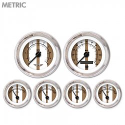 6 Ga. Set w/ emblem Metric Cobra Brown, Black Modern Needles, Chrome Trim Rings - Part Number: GAR1125ZMARABCC