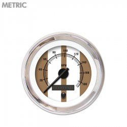 Speedo Gauge - Metric Cobra Brown, Black Modern Needles, Chrome Trim Rings - Part Number: GAR1125ZMXHABCC