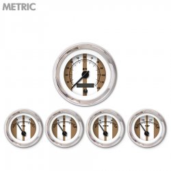 5 Gauge Set - Metric Cobra Brown, Black Modern Needles, Chrome Trim Rings - Part Number: GAR1125ZMXQABCC