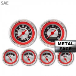 6 Ga. Set w/emblem-SAE Amer Retro Rod Rd Rng, Rd Vintage Nedl, Chrom Trm Rngs - Part Number: GAR1134ZEARABAE