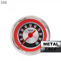 Tach Ga. - Amer Retro Rodder Rd Ring III, Rd Vintage Needles, Chrome Trm Rings - Part Number: GAR1134ZEXIABAE