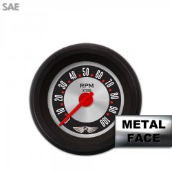 Tach Ga. w/ emblem - Amer Retro Rodder III, Rd Modern Needles, Black Trim Rings - Part Number: GAR1138ZEAIACCE