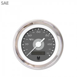 Speedo Gauge - SAE DECO XT Gray White Vintage Needles, Chrome Trim Rings - Part Number: GAR113ZEXHABAD