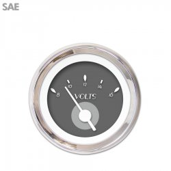 Volt Gauge - SAE DECO XT Gray White Vintage Needles, Chrome Trim Rings - Part Number: GAR113ZEXNABAD
