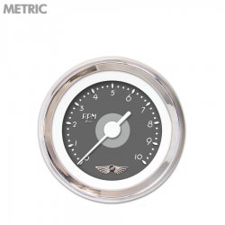 Tach Gauge w/ emblem - DECO XT Grey, White Vintage Needles, Chrome Trim Rings - Part Number: GAR113ZMAIABAD