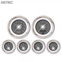 6 Ga. Set w/ emblem - Metric DECO XT Gray Wht Vintage Needles, Chrome Trm Rings - Part Number: GAR113ZMARABAD