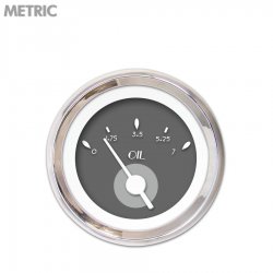 Oil Pressure Gauge - Metric DECO XT Gray Wht Vintage Needles, Chrome Trim Rings - Part Number: GAR113ZMXJABAD