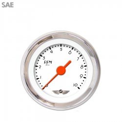 Tachometer Gauge w/ emblem - DECO XT Wht, Org Vintage Needles, Chrome Trim Ring - Part Number: GAR114ZEAIABAH
