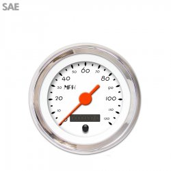 Speedo Gauge - SAE DECO XT White, Org Vintage Needles, Chrome Trim Rings - Part Number: GAR114ZEXHABAH