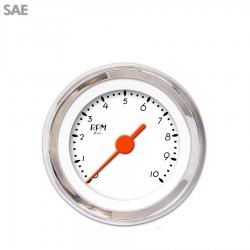 Tachometer Gauge - DECO XT White, Org Vintage Needles, Chrome Trim Rings - Part Number: GAR114ZEXIABAH