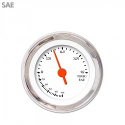 Turbo Gauge - SAE DECO XT White, Org Vintage Needles, Chrome Trim Rings - Part Number: GAR114ZEXMABAH
