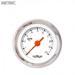 Tachometer Gauge w/ emblem - DECO XT Wht, Org Vintage Needles, Chrome Trim Ring - Part Number: GAR114ZMAIABAH