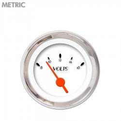 Volt Gauge - Metric DECO XT White, Org Vintage Needles, Chrome Trim Rings - Part Number: GAR114ZMXNABAH
