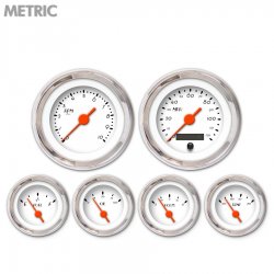 6 Gauge Set - Metric DECO XT White, Org Vintage Needles, Chrome Trim Rings - Part Number: GAR114ZMXRABAH