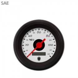Speedo Gauge - SAE DECO XT Ash, Red Vintage Needles, Black Trim Rings - Part Number: GAR115ZEXHACAE