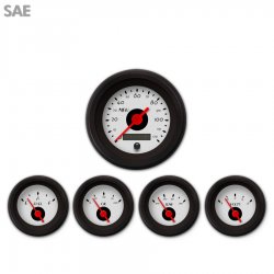 5 Gauge Set - SAE DECO XT Ash, Red Vintage Needles, Black Trim Rings - Part Number: GAR115ZEXQACAE