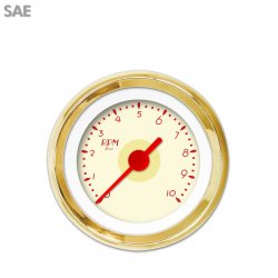 Tachometer Gauge - DECO XT Tan, Red Vintage Needles, Gold Trim Rings - Part Number: GAR116ZEXIAAAE