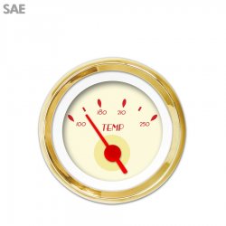 Water Temp Gauge - SAE DECO XT Tan, Red Vintage Needles, Gold Trim Rings - Part Number: GAR116ZEXLAAAE