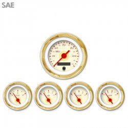 5 Gauge Set - SAE DECO XT Tan, Red Vintage Needles, Gold Trim Rings - Part Number: GAR116ZEXQAAAE