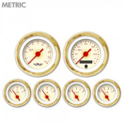 6 Gauge Set w/ emblem - Metric DECO XT Tan, Rd Vintage Needles, Gold Trim Rings - Part Number: GAR116ZMARAAAE