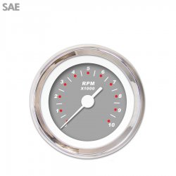 Tachometer Gauge - Modern Rodder Gray White Vintage Needles, Chrome Trim Rings - Part Number: GAR117ZEXIABAD