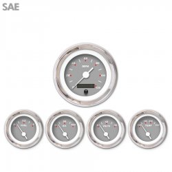 5 Gauge Set - SAE Modern Rodder Gray White Vintage Needles, Chrome Trim Rings - Part Number: GAR117ZEXQABAD