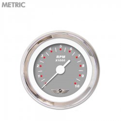 Tachometer Gauge - Modern Rodder Gray White Vintage Needles, Chrome Trim Rings - Part Number: GAR117ZMAIABAD