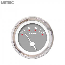 Water Temp Ga. - Metric Mod Rodder Grey, Wht Vintage Needles, Chrome Trim Rings - Part Number: GAR117ZMXLABAD