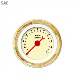 Tachometer Gauge - Modern Rodder Tan, Red Classic Needles, Gold Trim Rings - Part Number: GAR119ZEXIAABE