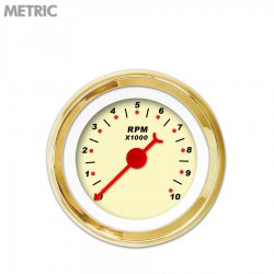 Tachometer Gauge - Modern Rodder Tan, Red Classic Needles, Gold Trim Rings - Part Number: GAR119ZMXIAABE