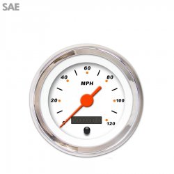 Speedo Gauge - SAE Modern Rodder White, Org Vintage Needles, Chrome Trim Rings - Part Number: GAR120ZEXHABAH