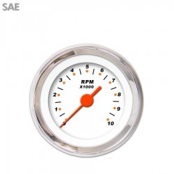Tachometer Gauge - Modern Rodder White, Org Vintage Needles, Chrome Trim Rings - Part Number: GAR120ZEXIABAH
