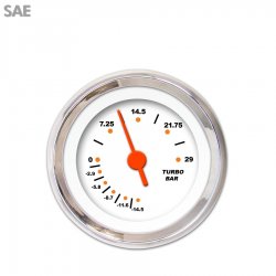 Turbo Gauge - SAE Modern Rodder White, Org Vintage Needles, Chrome Trim Rings - Part Number: GAR120ZEXMABAH