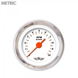 Tach Gauge w/ emblem - Modern Rodder Wht, Org Vintage Needles, Chrome Trim Ring - Part Number: GAR120ZMAIABAH