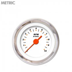 Tachometer Gauge - Modern Rodder White, Org Vintage Needles, Chrome Trim Rings - Part Number: GAR120ZMXIABAH