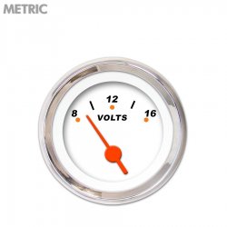 Volt Gauge - Metric Modern Rodder White, Org Vintage Needles, Chrome Trim Rings - Part Number: GAR120ZMXNABAH