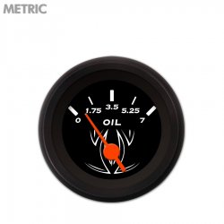 Oil Pressure Gauge Metric Pinstripe Black, Org Vintage Needles, Black Trim Ring - Part Number: GAR121ZMXJACAH