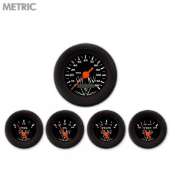 5 Gauge Set - Metric Pinstripe Black, Org Vintage Needles, Black Trim Rings - Part Number: GAR121ZMXQACAH