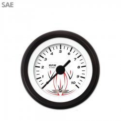 Tachometer Gauge w/ emblem Pinstripe White, Black Vintage Needles, Black Rings - Part Number: GAR122ZEAIACAC