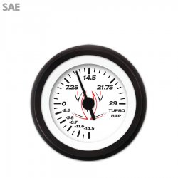 Turbo Gauge - SAE Pinstripe White, Black Vintage Needles, Black Trim Rings - Part Number: GAR122ZEXMACAC