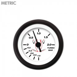 Turbo Gauge - Metric Pinstripe White, Black Vintage Needles, Black Trim Rings - Part Number: GAR122ZMXMACAC