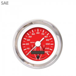 Speedo Gauge - SAE Pinstripe Red, White Vintage Needles, Chrome Trim Rings - Part Number: GAR123ZEXHABAD
