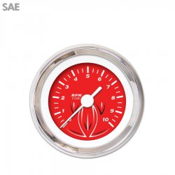 Tachometer Gauge - Pinstripe Red, White Vintage Needles, Chrome Trim Rings - Part Number: GAR123ZEXIABAD