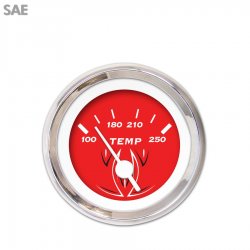Water Temp Gauge - SAE Pinstripe Red, White Vintage Needles, Chrome Trim Rings - Part Number: GAR123ZEXLABAD