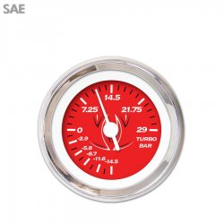 Turbo Gauge - SAE Pinstripe Red, White Vintage Needles, Chrome Trim Rings - Part Number: GAR123ZEXMABAD