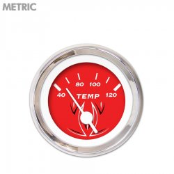 Water Temp Gauge - Metric Pinstripe Red, Wht Vintage Needles, Chrome Trim Rings - Part Number: GAR123ZMXLABAD
