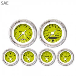 6 Ga. Set w/ emblem - SAE Pinstripe Gn, Wht Vintage Needles, Chrome Trim Rings - Part Number: GAR124ZEARABAD