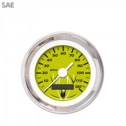 Speedo Gauge - SAE Pinstripe Gn, White Vintage Needles, Chrome Trim Rings - Part Number: GAR124ZEXHABAD