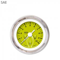 Tachometer Gauge - Pinstripe Gn, White Vintage Needles, Chrome Trim Rings - Part Number: GAR124ZEXIABAD